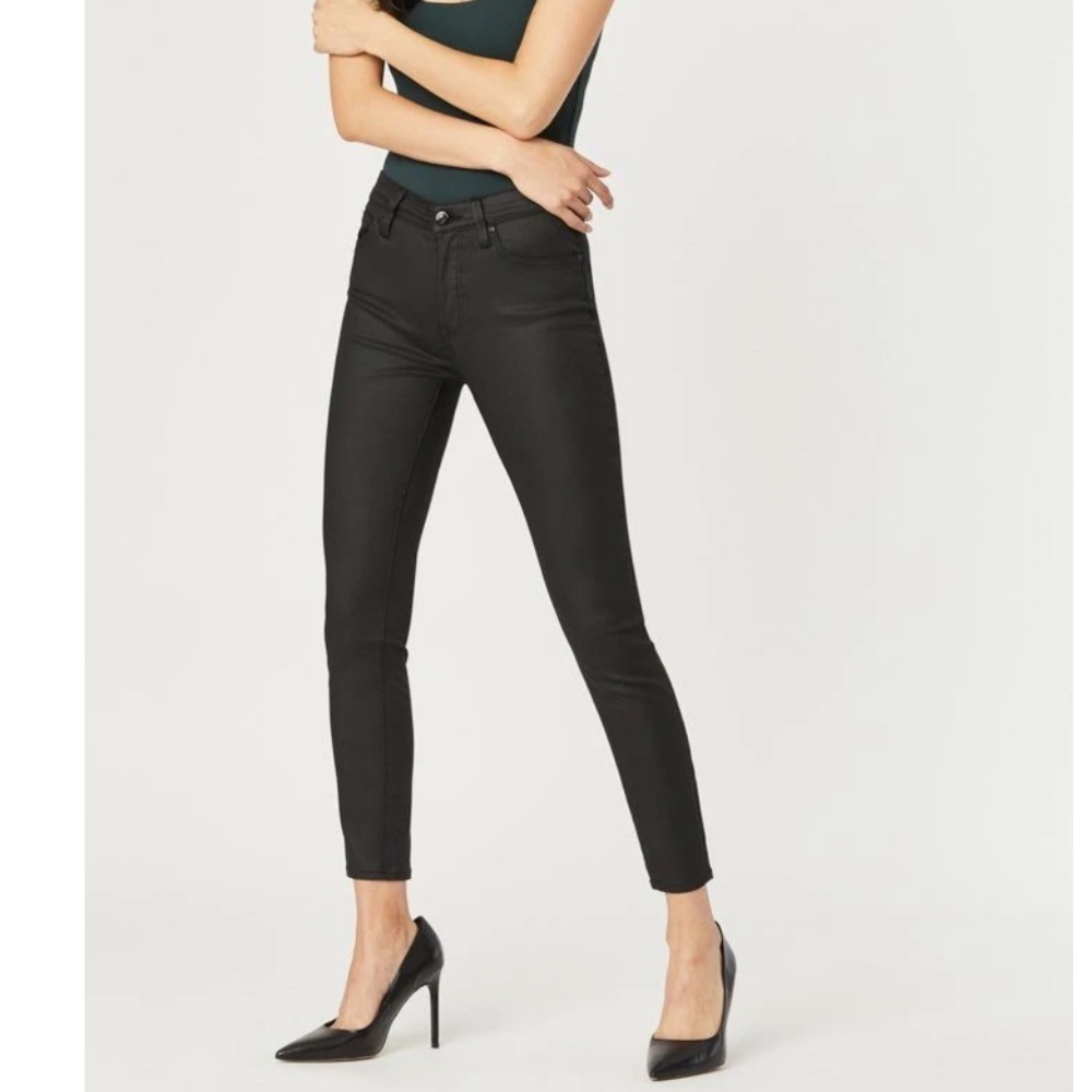 Women's High-Rise Black Skinny Jeans, Subtle Leather Look
